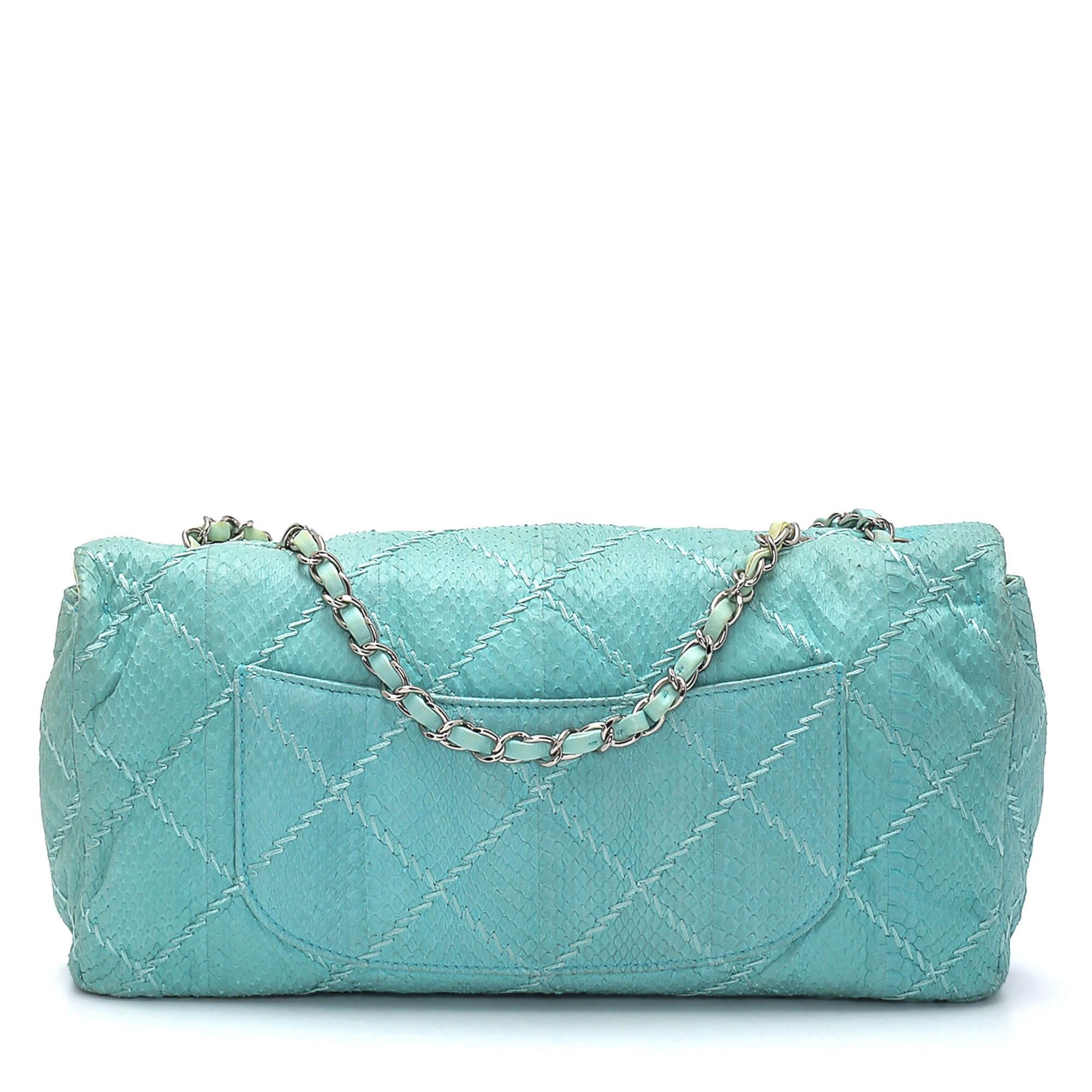 Chanel - Nile Green Python Leather East West Classic Flap Bag 